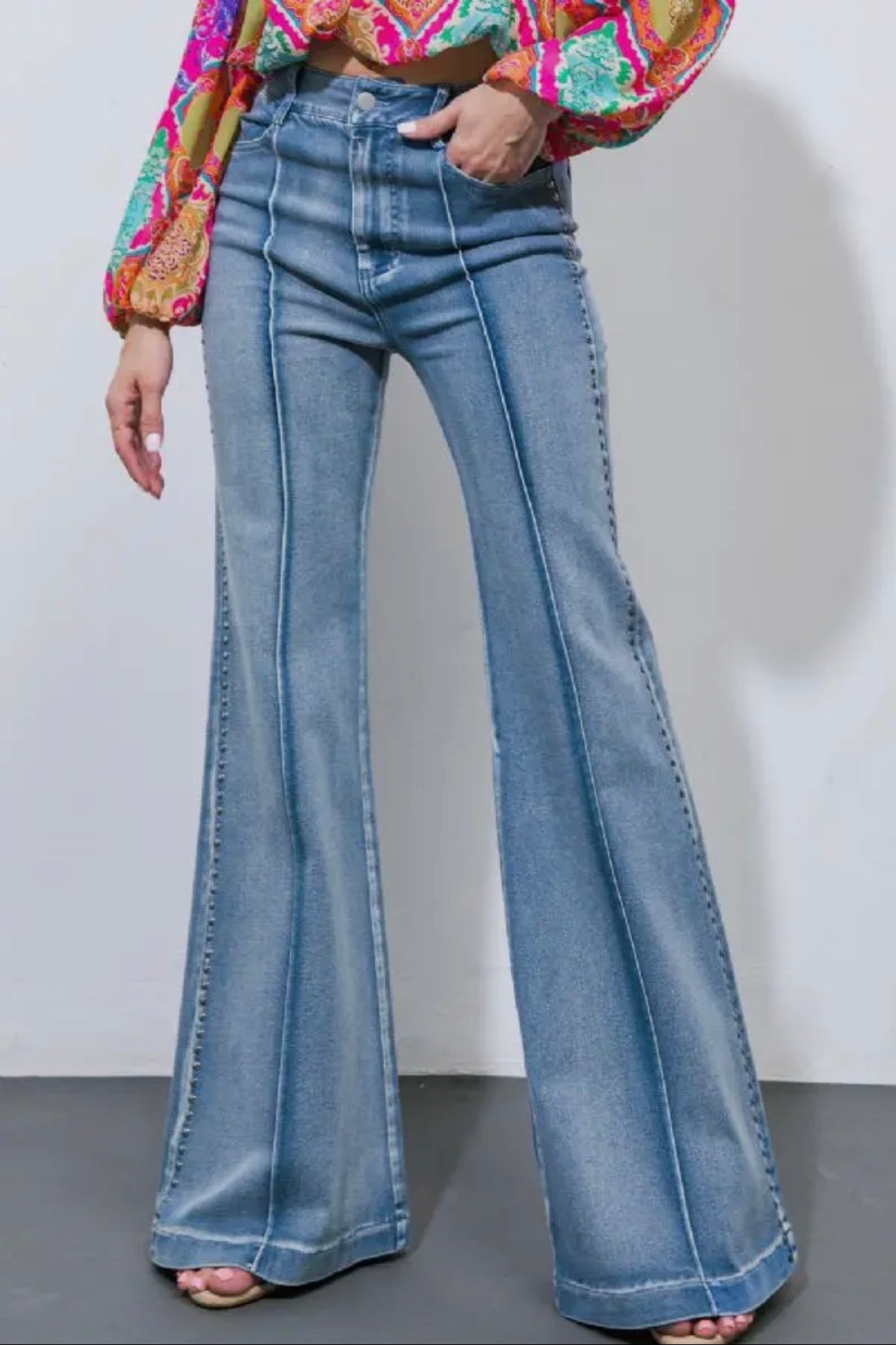 Silver Stud Washed Denim Pants