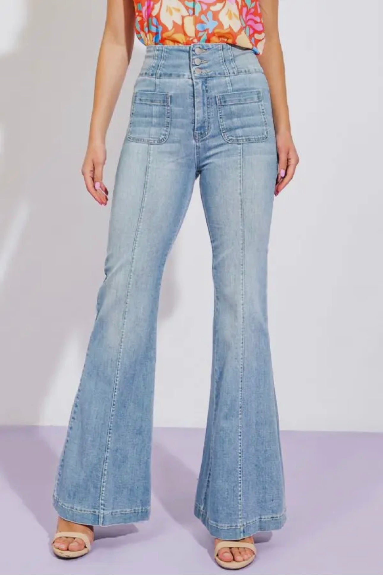 Washed Denim Pleated Pants