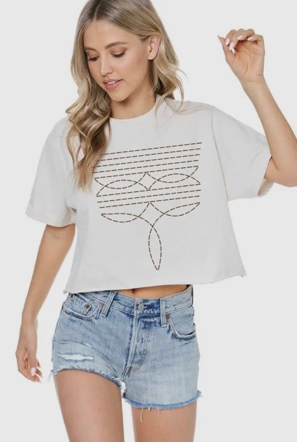 Cowboy Boots Stitch Cropped Tee