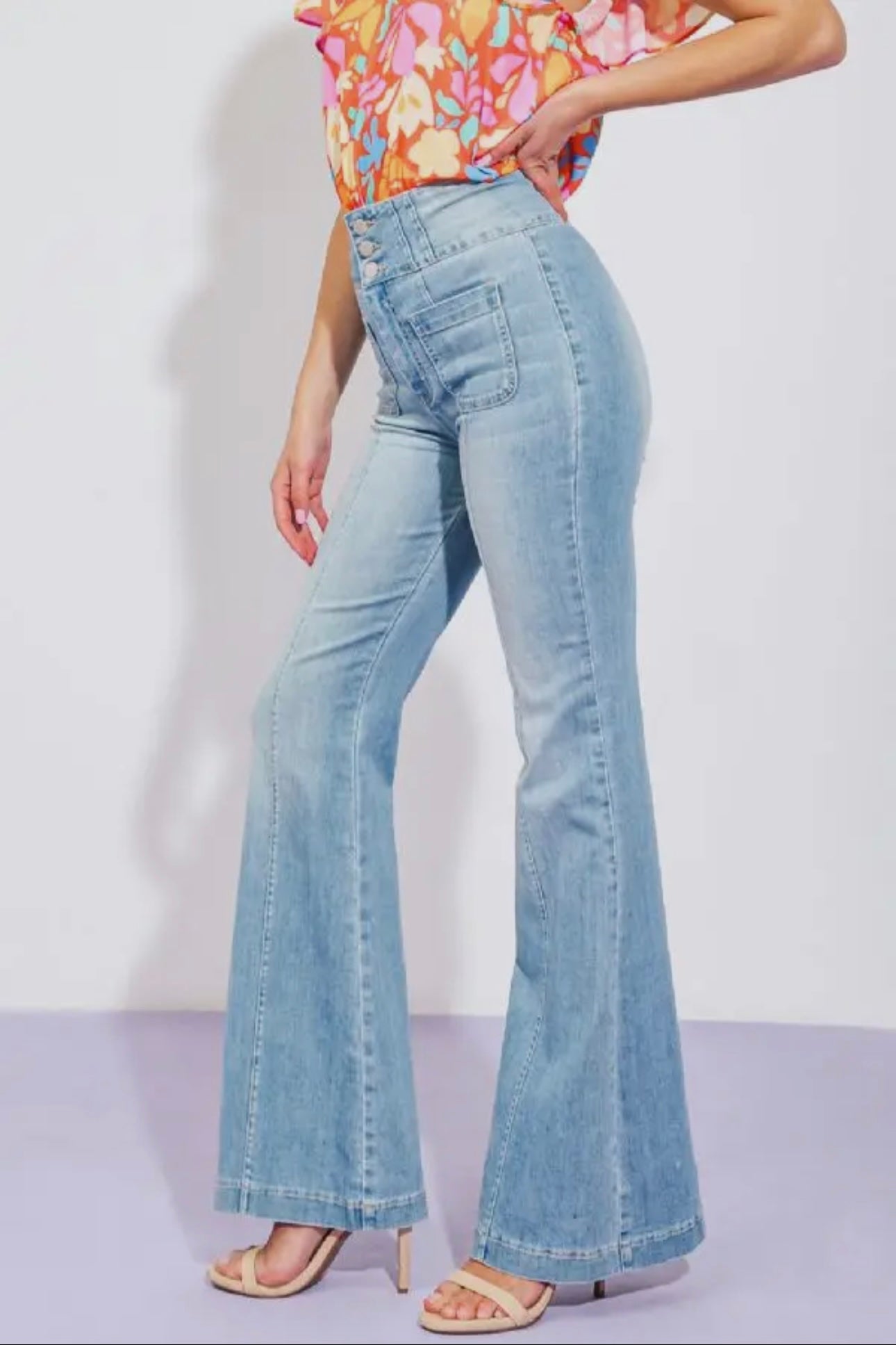 Washed Denim Pleated Pants