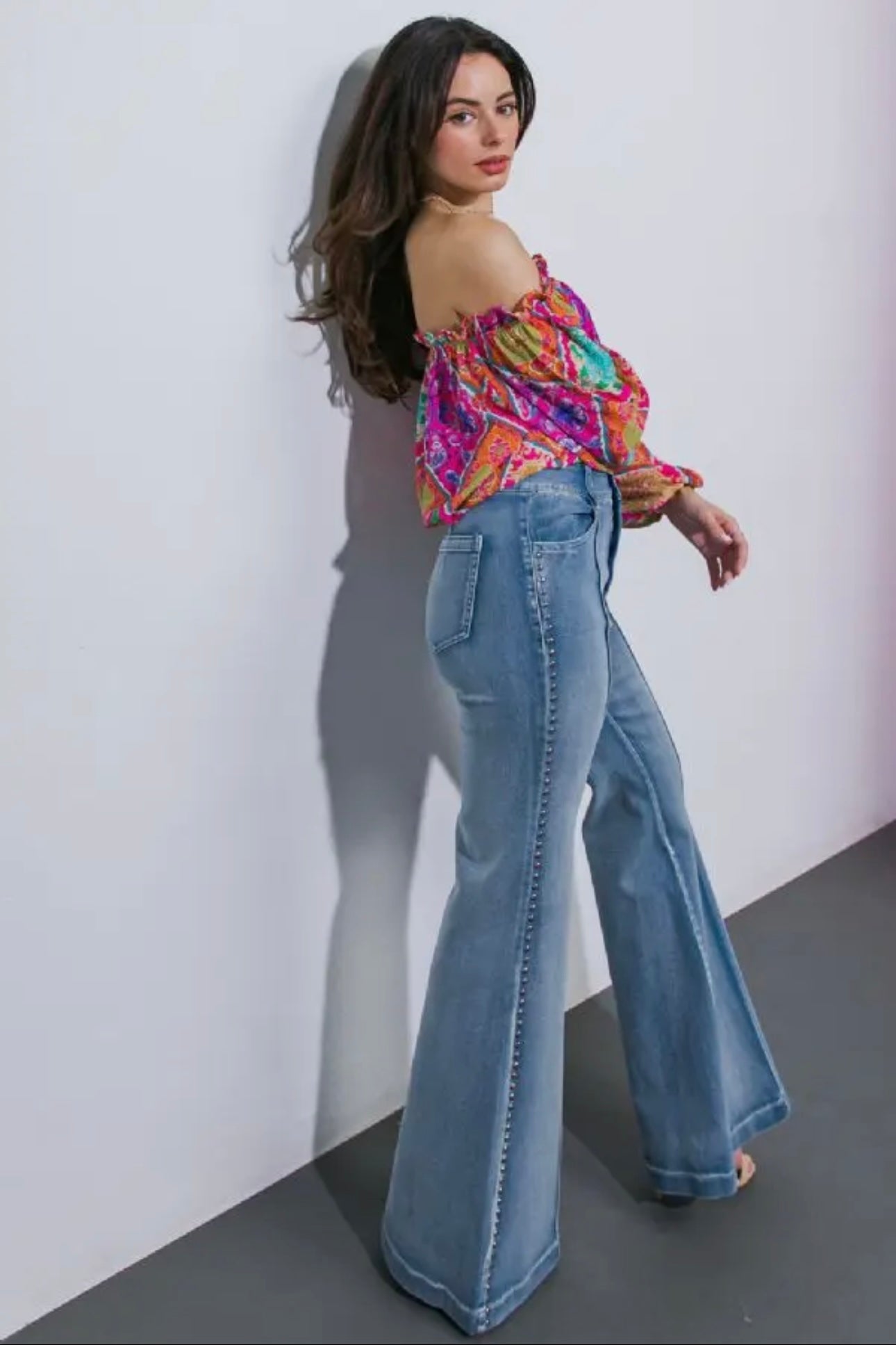 Silver Stud Washed Denim Pants