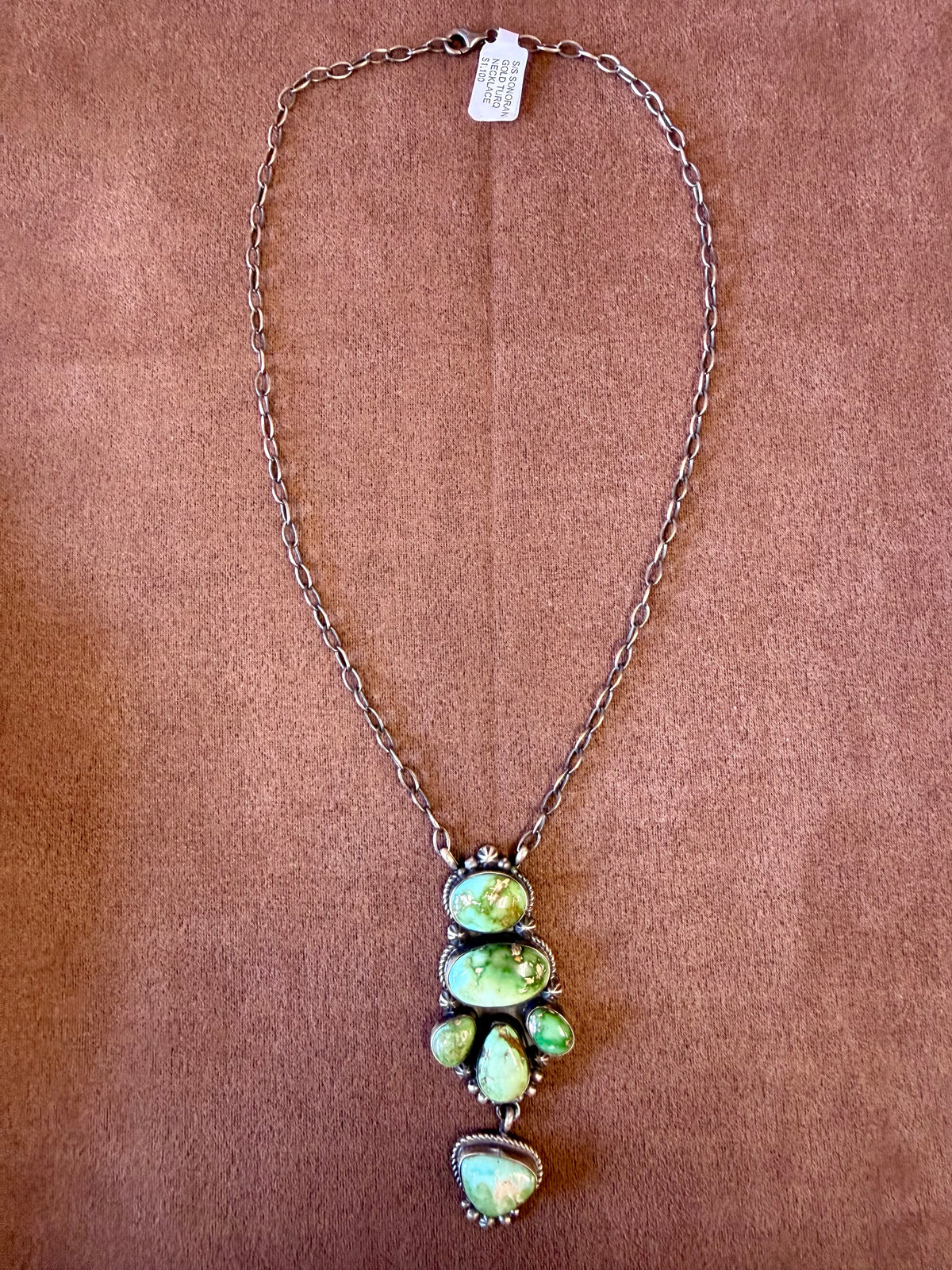 Sonoran Gold Turquoise Necklace, Green Turquoise Pendant, Southwestern Necklace, Sterling Silver Turquoise Jewelry, Western Statement