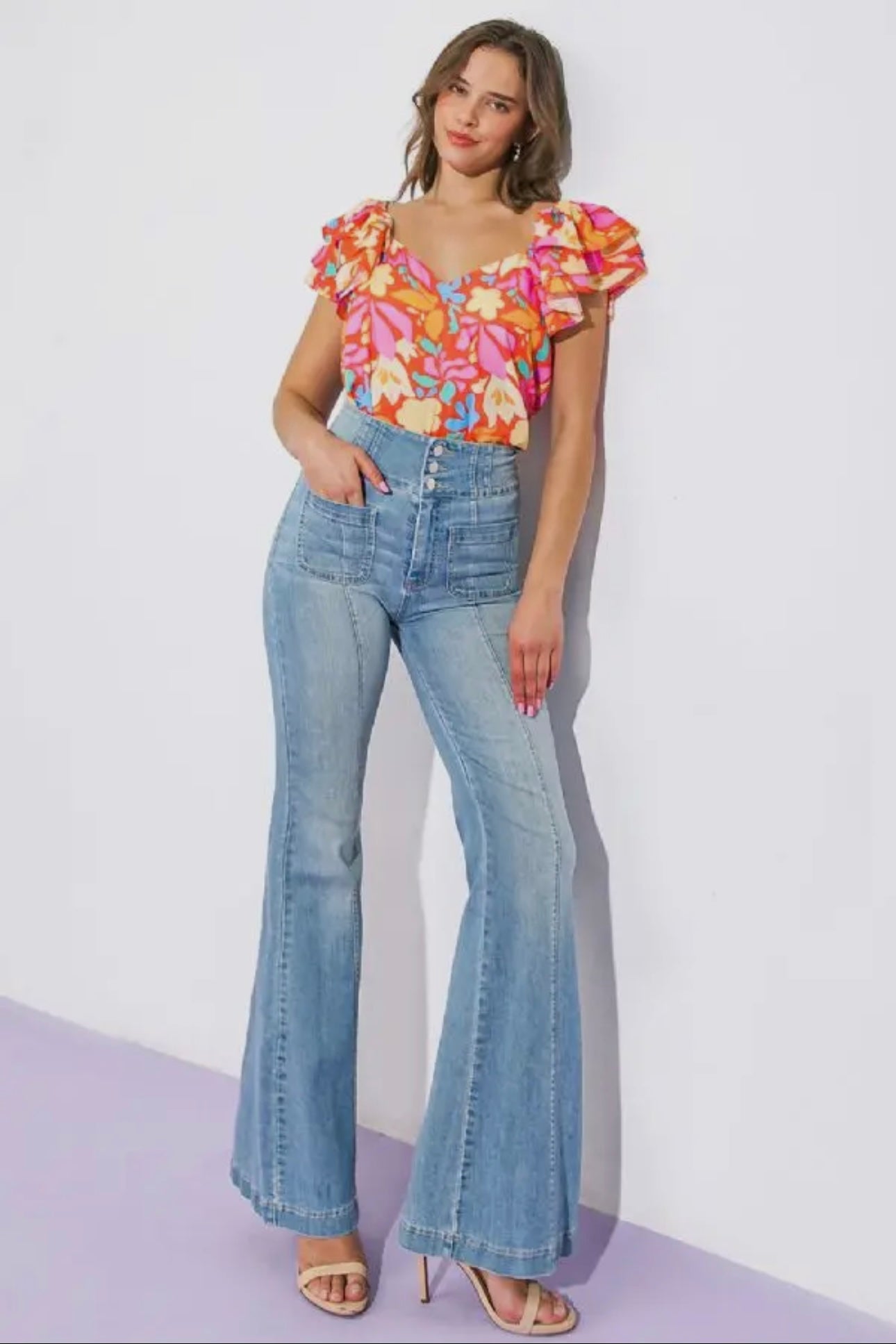 Washed Denim Pleated Pants