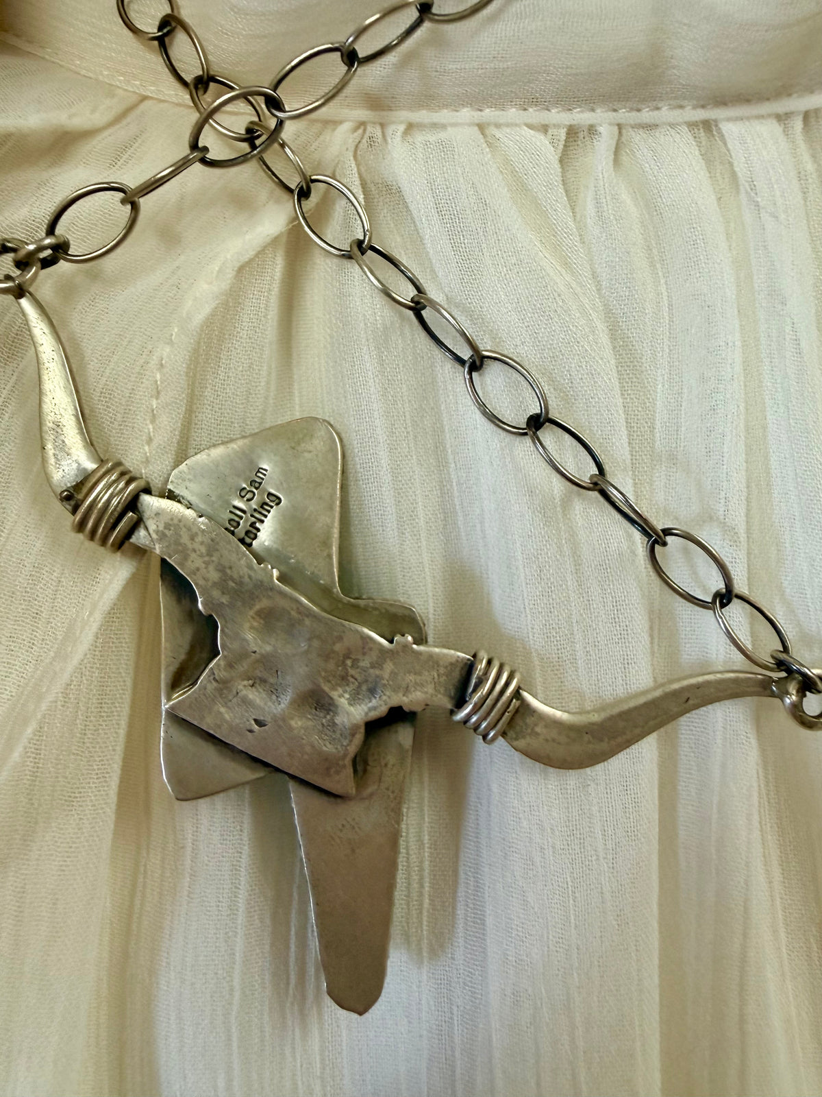 Turquoise Lightning Bolt Pendant Necklace Sterling Silver | Longhorn Design Southwestern Statement Jewelry