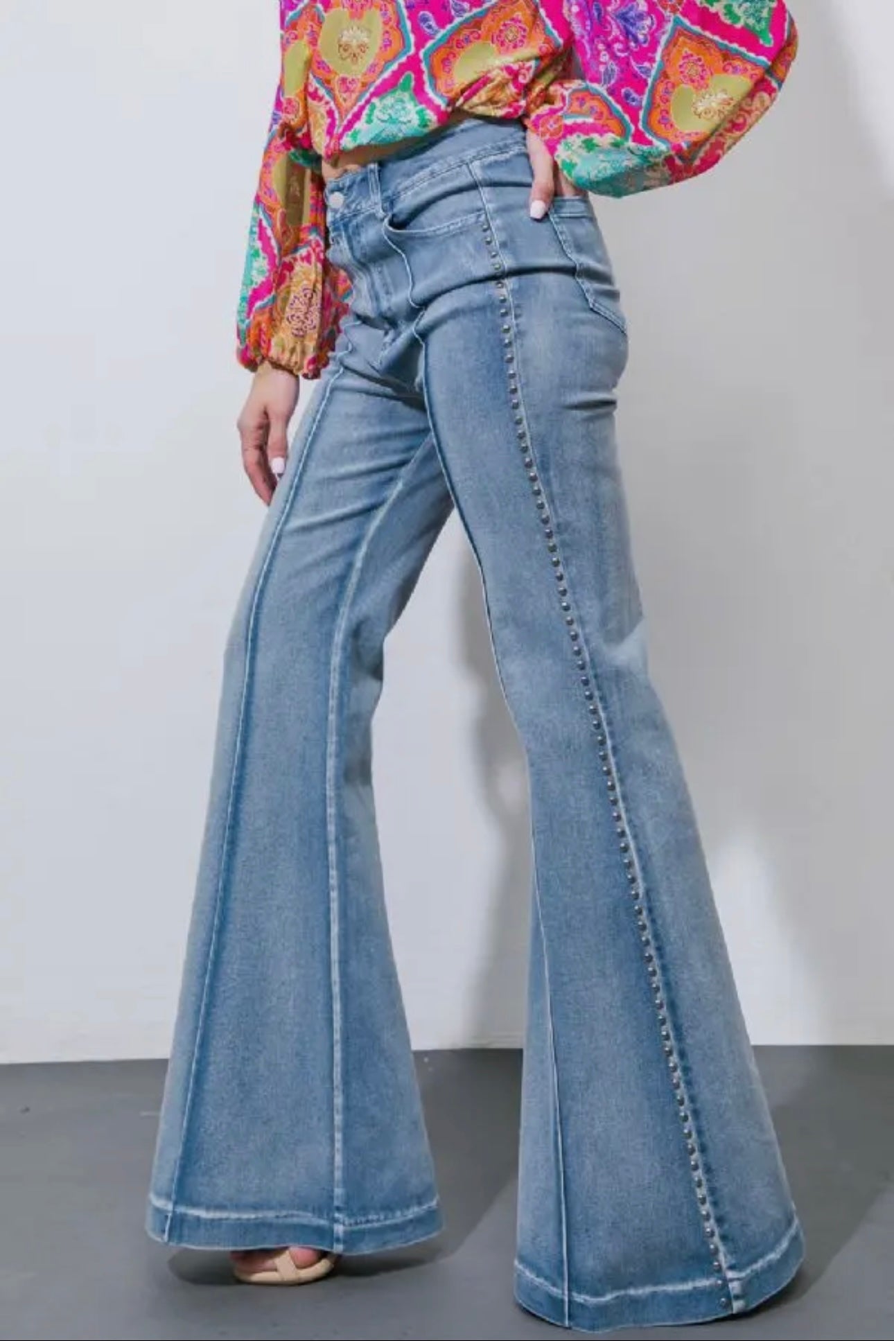 Silver Stud Washed Denim Pants