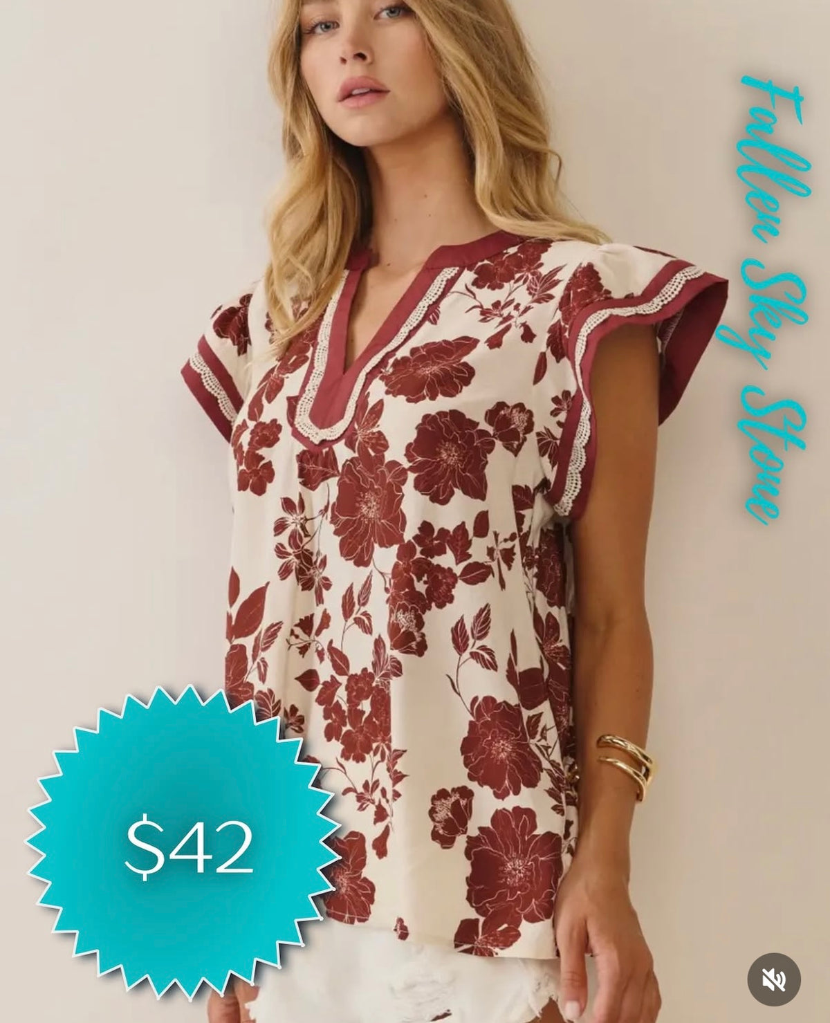 Floral Print Flutter Sleeve Top