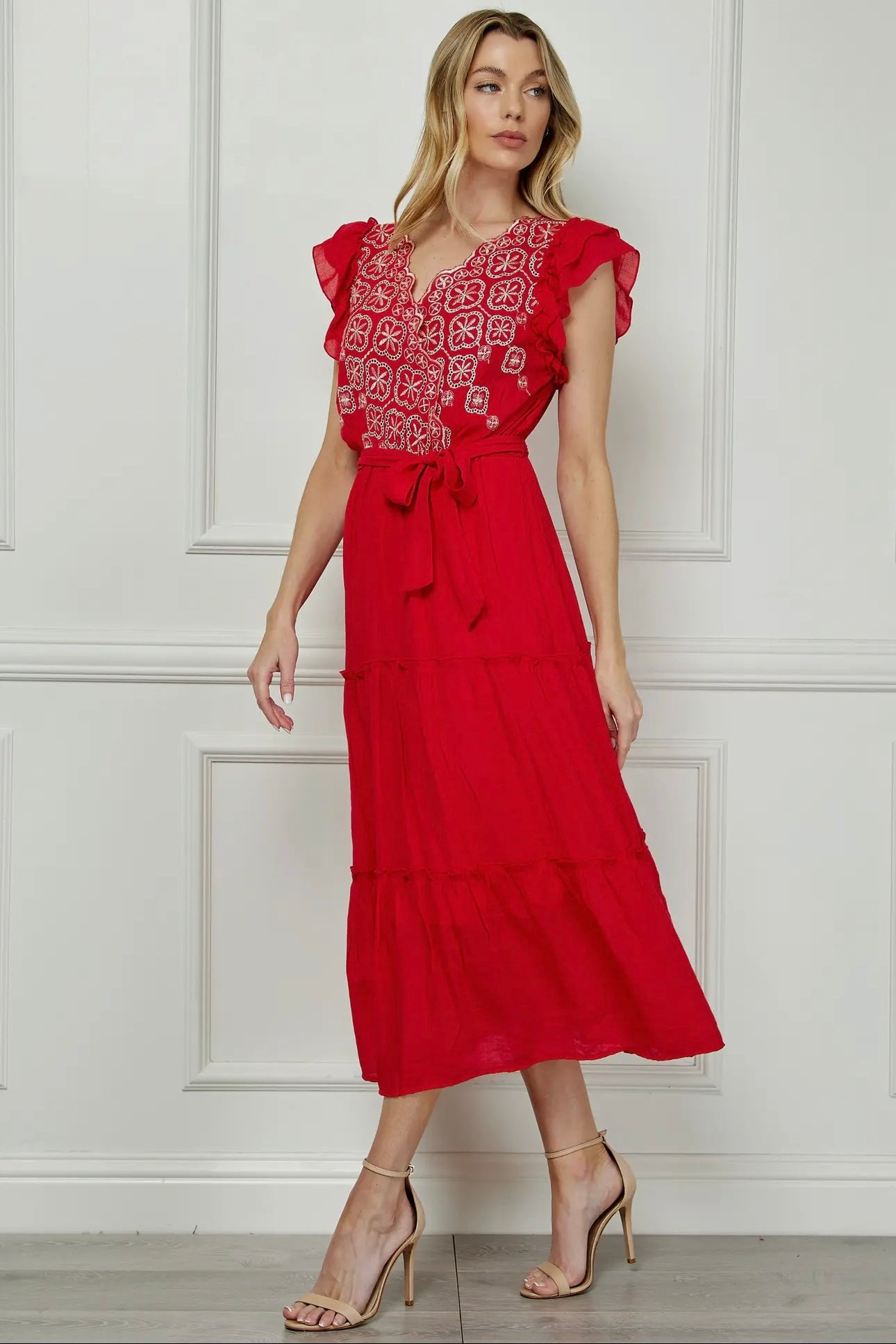 Embroidered Peasant Dress with Lining
