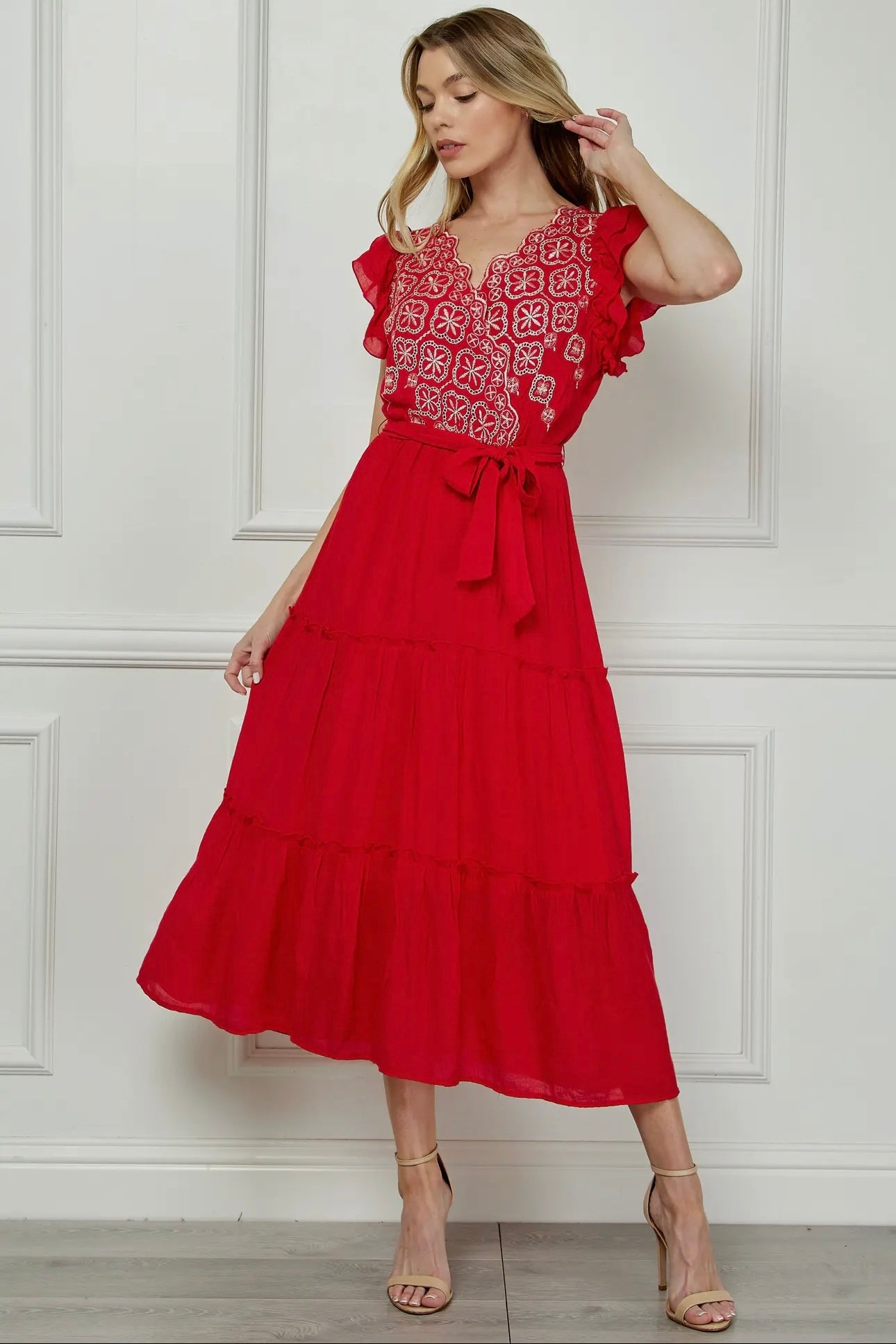 Embroidered Peasant Dress with Lining