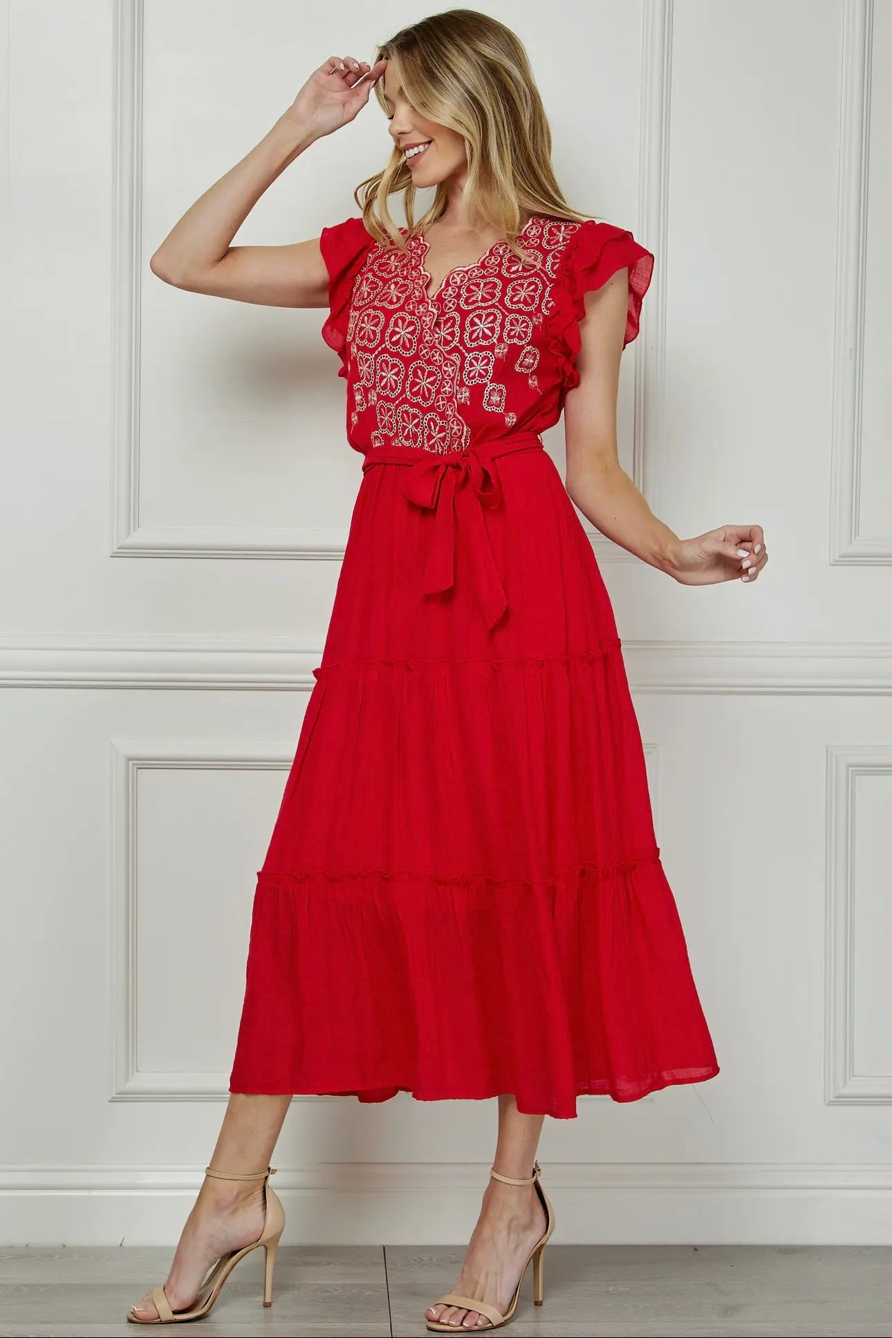 Embroidered Peasant Dress with Lining