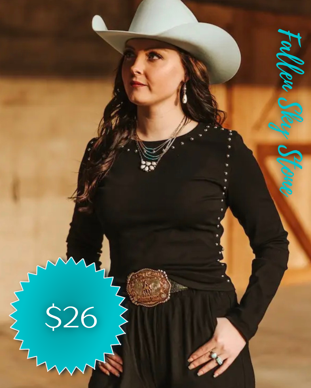 Black Studded Long Sleeve Top