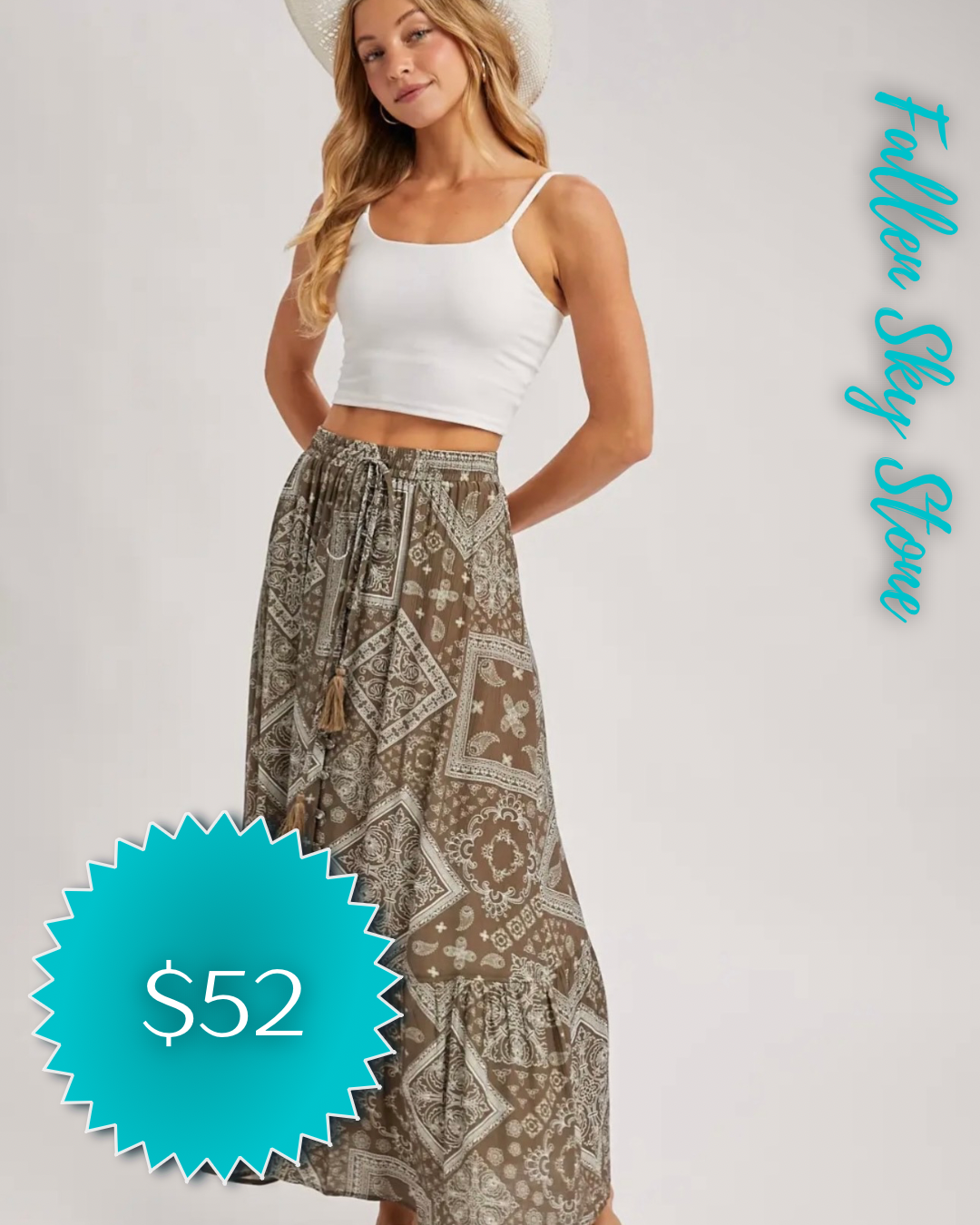 Bandana Print Maxi Skirt with Tassel Tie