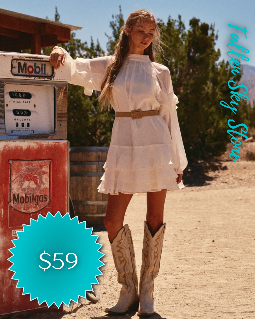 White Ruffle Western Dress
