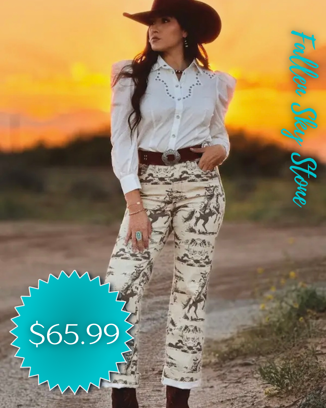 Western Scene Print Jeans