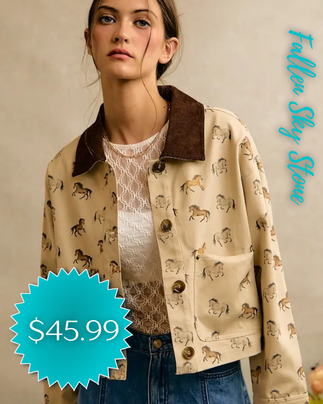 Horse Print Button Jacket