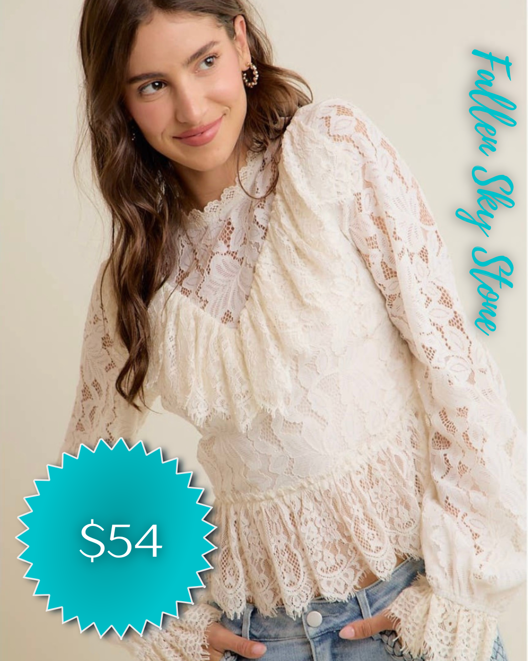 Cream Lace Ruffle Blouse