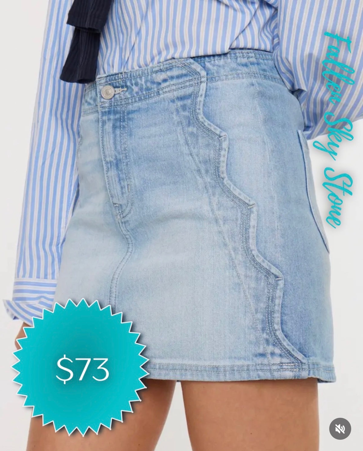 Light Wash Denim Mini Skirt with Western Scalloped Seam Detail