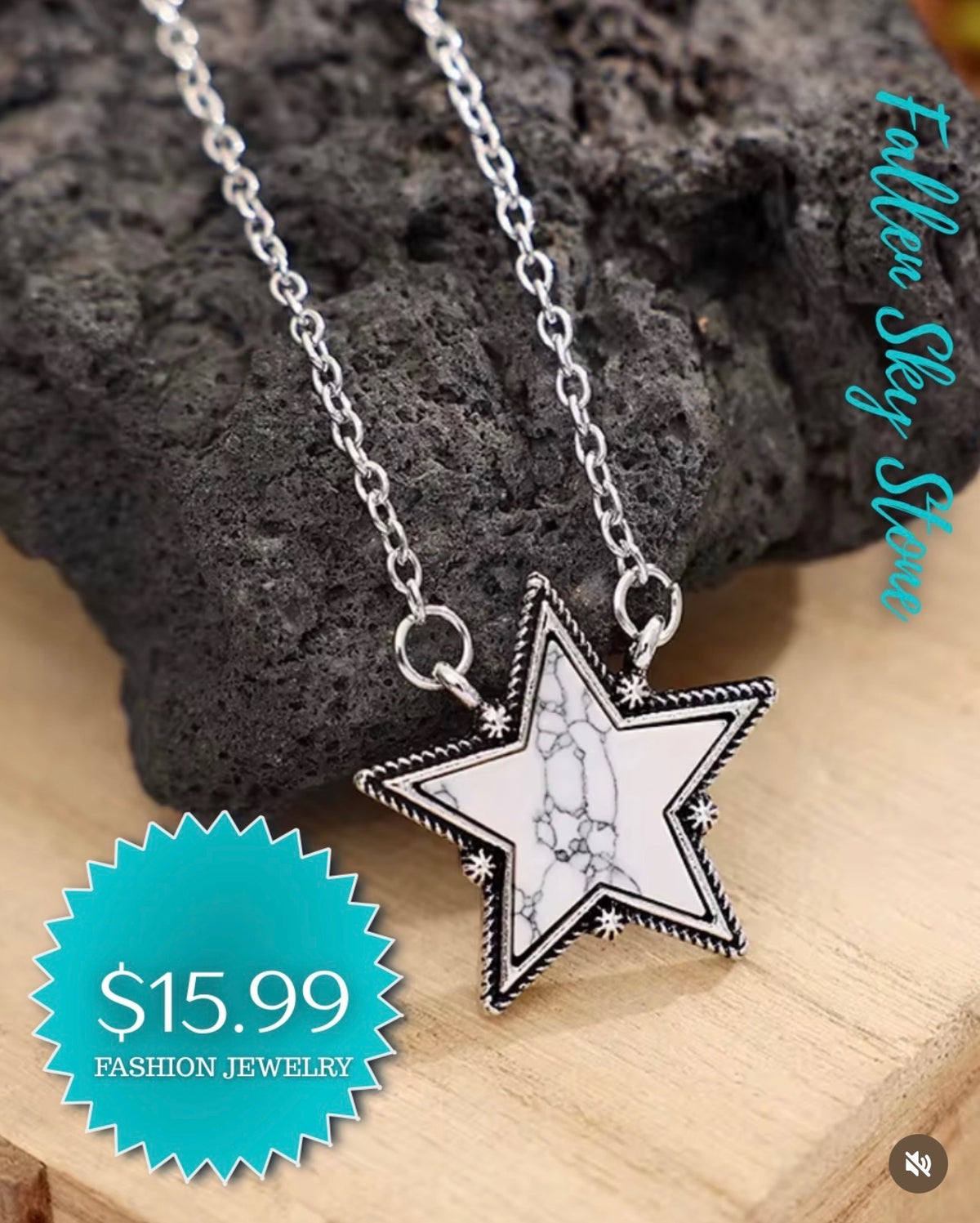 White Howlite Star Pendant Necklace | Fashion Jewelry Silver Tone Chain | Western Star Charm