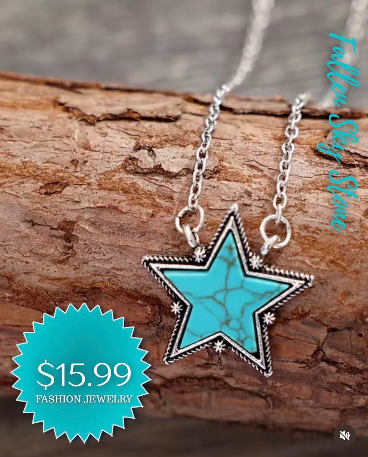 Turquoise Star Pendant Necklace | Fashion Jewelry Silver Tone Chain | Western Star Charm