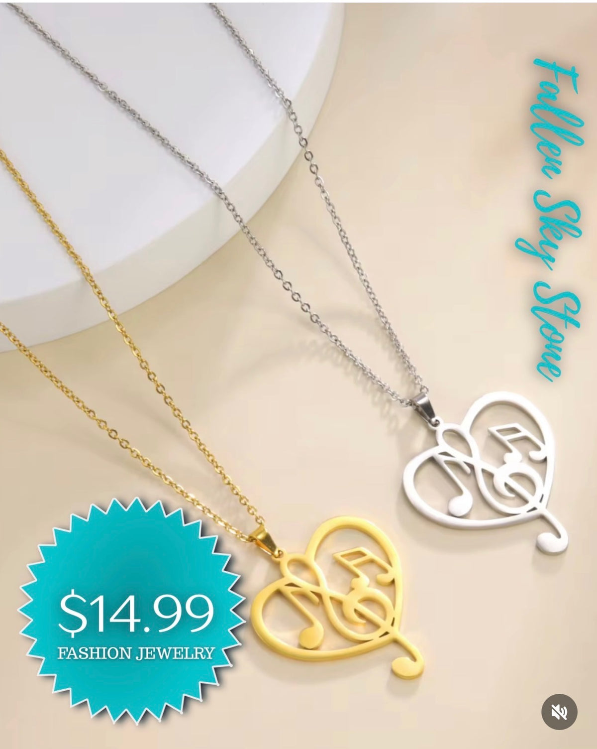 Music Note Heart Pendant Necklace | Gold or Silver Tone Fashion Jewelry | Musical Heart Charm