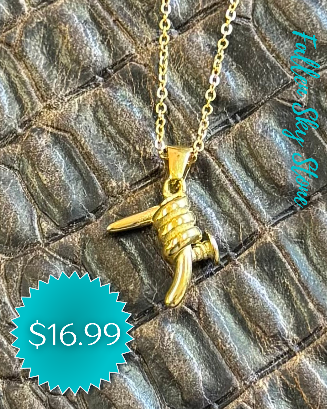 Gold Barbed Wire Pendant Necklace | Fashion Jewelry Western Charm | Country Style Necklace