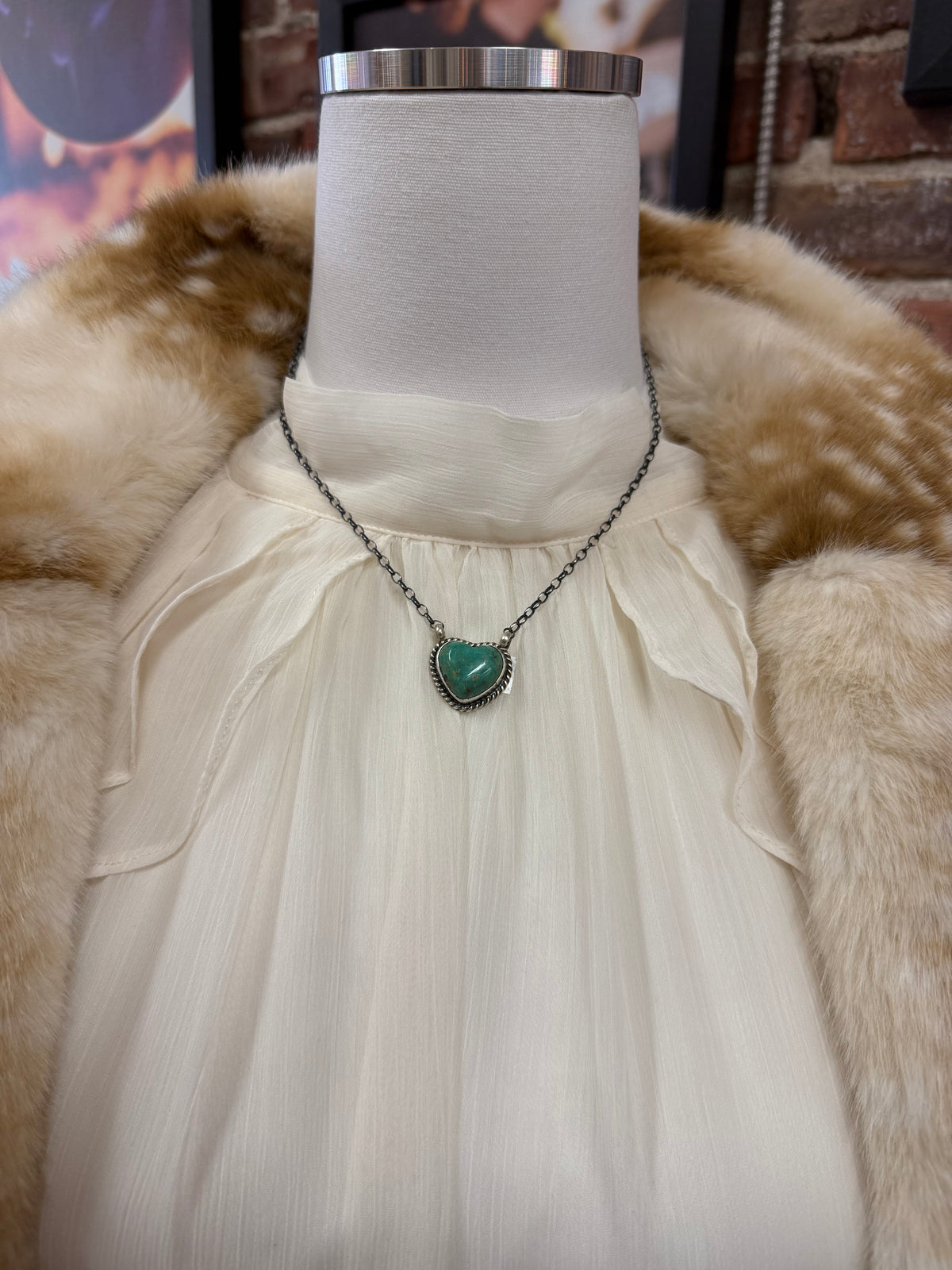 Royston Turquoise Heart Pendant Necklace Sterling Silver | Navajo Handmade by Donovan Skeets | Southwestern Statement Jewelry