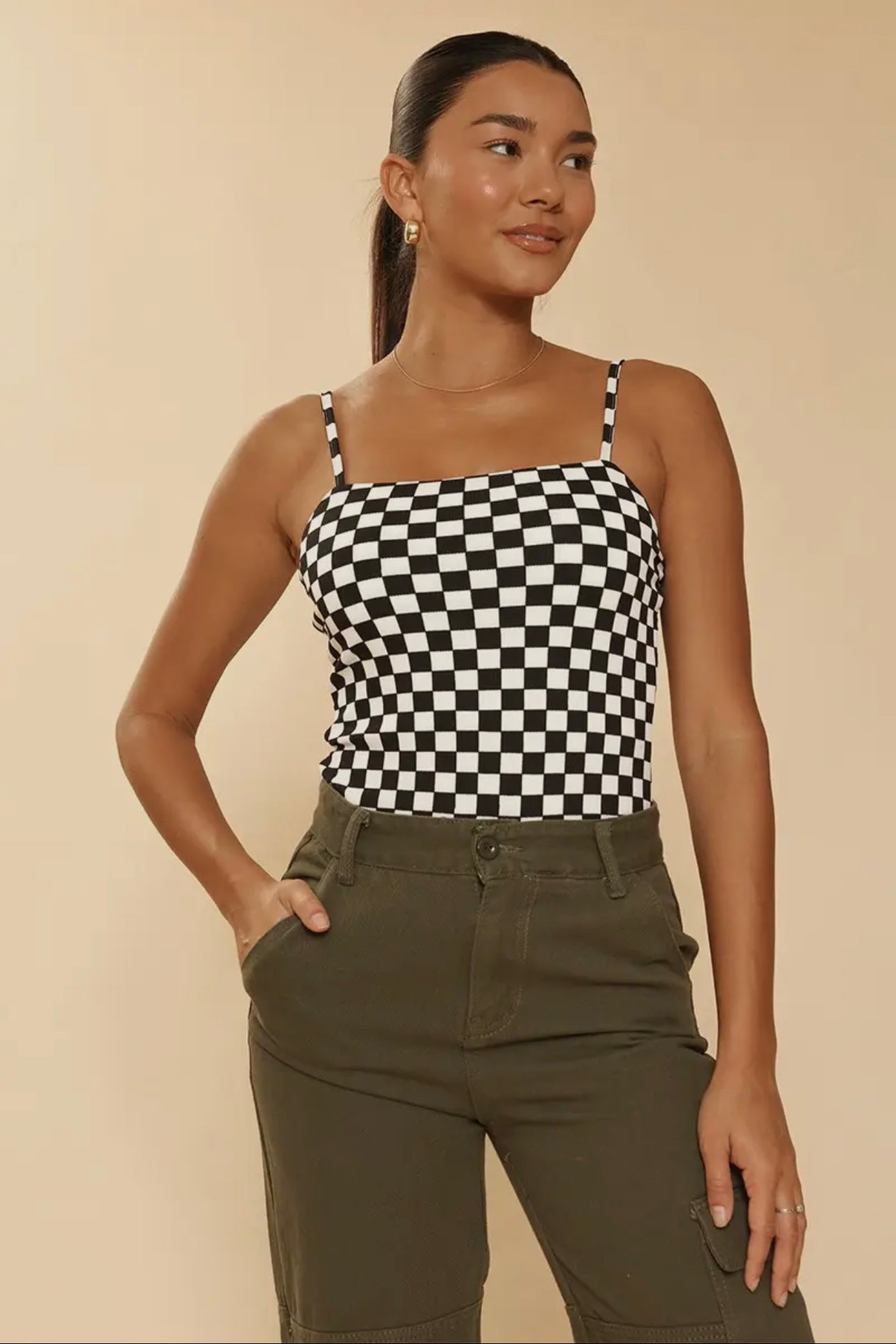 Checkered Ribbed Body Suit