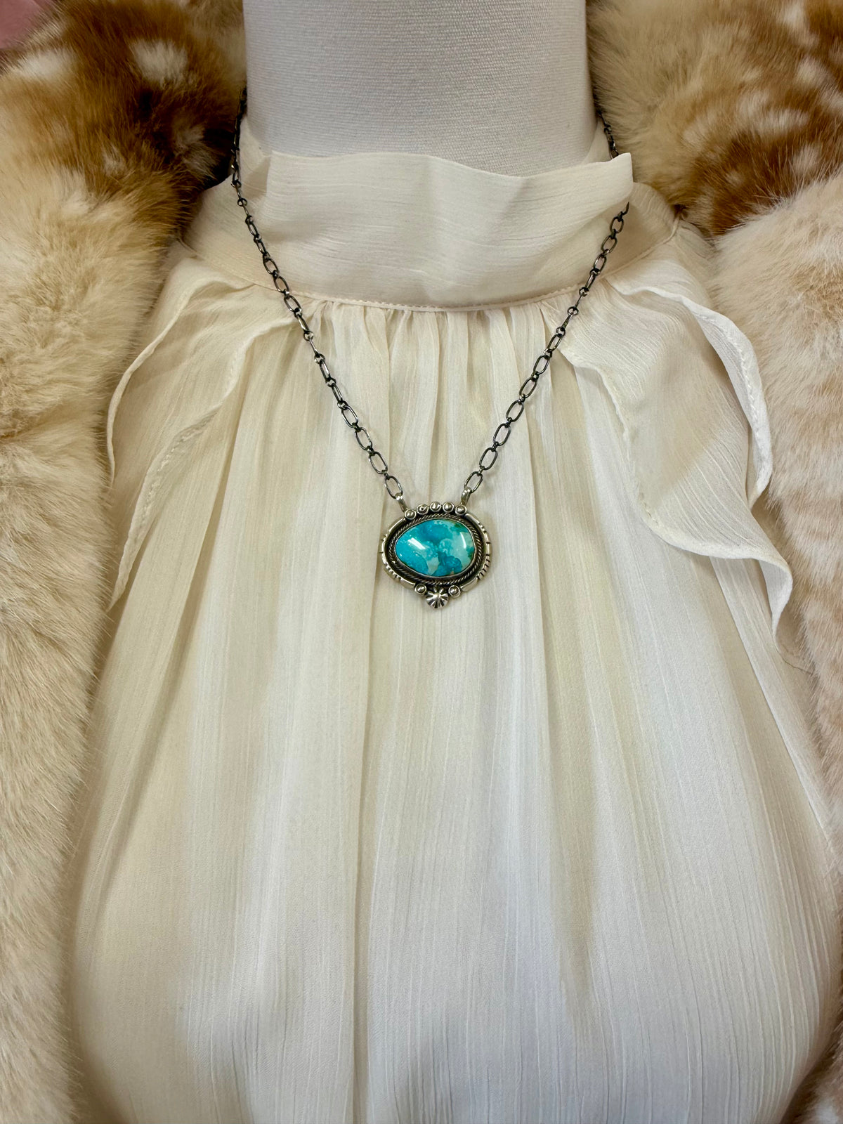 Sonoran Gold Turquoise Pendant Necklace Sterling Silver | Navajo Handmade by Daniel Benally | Statement Southwestern Jewelry