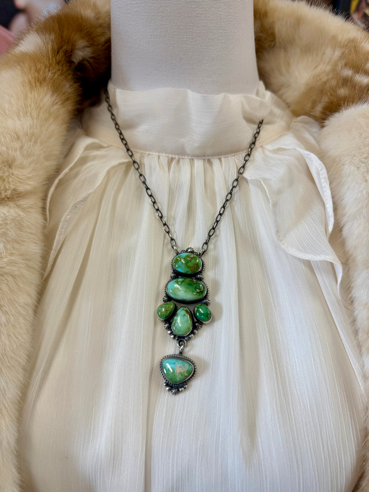 Sonoran Gold Turquoise Necklace, Green Turquoise Pendant, Southwestern Necklace, Sterling Silver Turquoise Jewelry, Western Statement