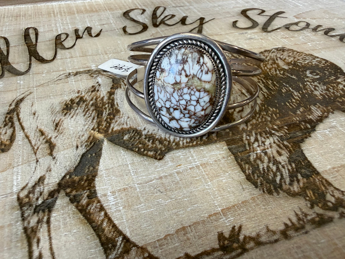 Wild Horse Cuff Bracelet Sterling Silver | Large Oval Cabochon Multi Wire | Southwestern Statement Cuff