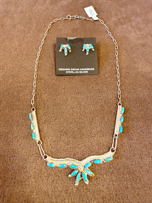 Turquoise Eagle Necklace & Earrings Set Sterling Silver | Genuine Navajo Handmade Southwestern Jewelry 2-Piece Set