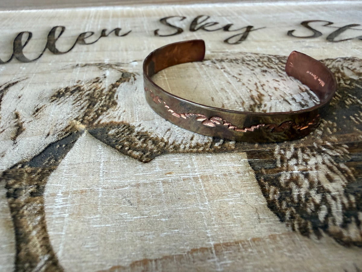 Oxidized Copper Cuff Bracelet, Hammered Antiqued Copper, Leaf Vine Design, Rustic Southwestern Cuff, Unisex Gift