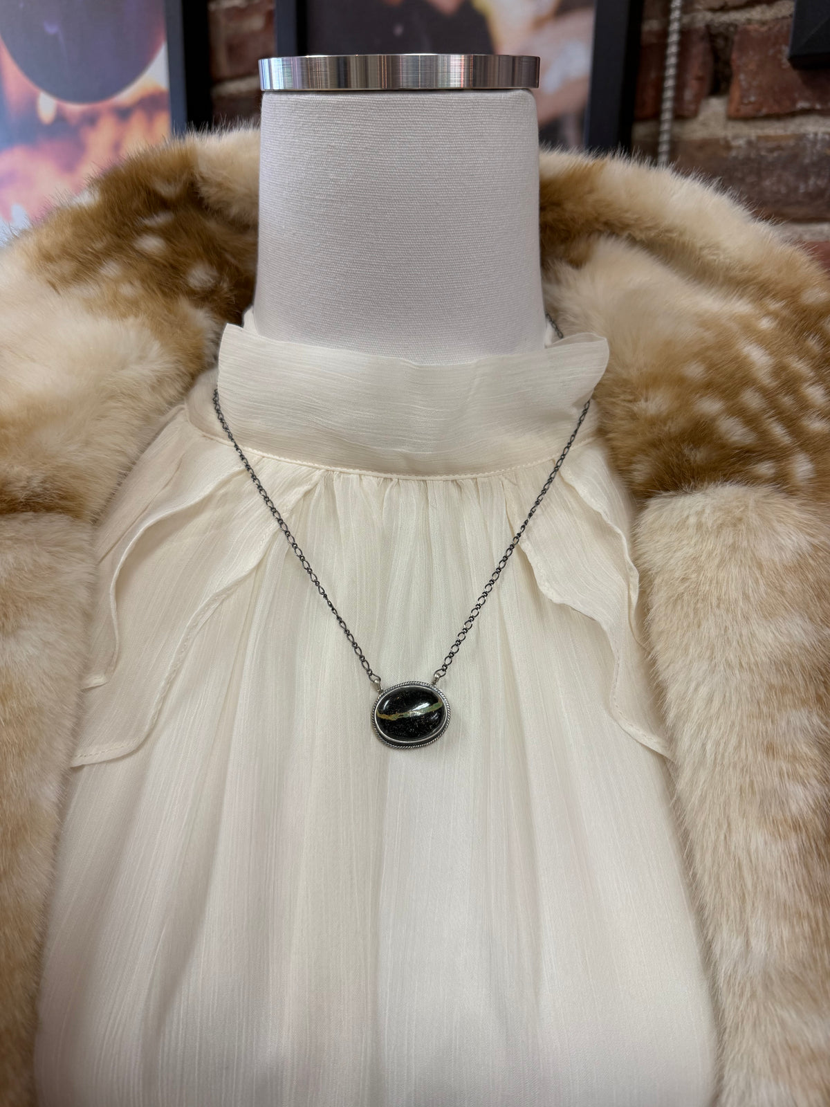 Blackjack Turquoise Pendant Necklace Sterling Silver | Navajo Handmade by Arthur J Brugge | Southwestern Statement Jewelry