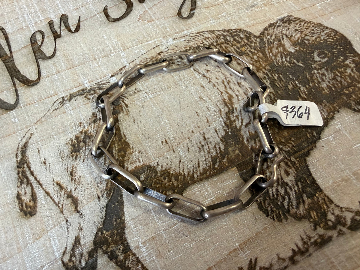 Katherine Yazzie Sterling Silver Paperclip Chain Bracelet, Handmade Link Bracelet, Oxidized Southwestern Silver Chain, Unisex Gift