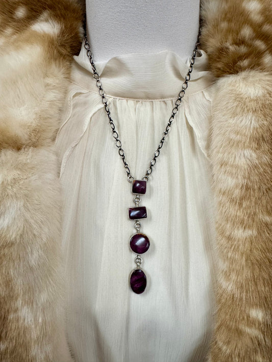 Spiny Oyster Lariat Necklace, Purple Spiny Oyster Jewelry, Southwestern Necklace, Spiny Oyster Pendant, Western Boho Necklace, Statement Jewelry