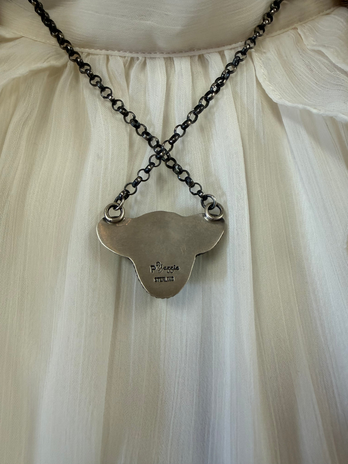 Highlander Cow Turquoise Pendant Necklace | Navajo Handmade by Paul Yazzie | Sterling Silver Statement Jewelry