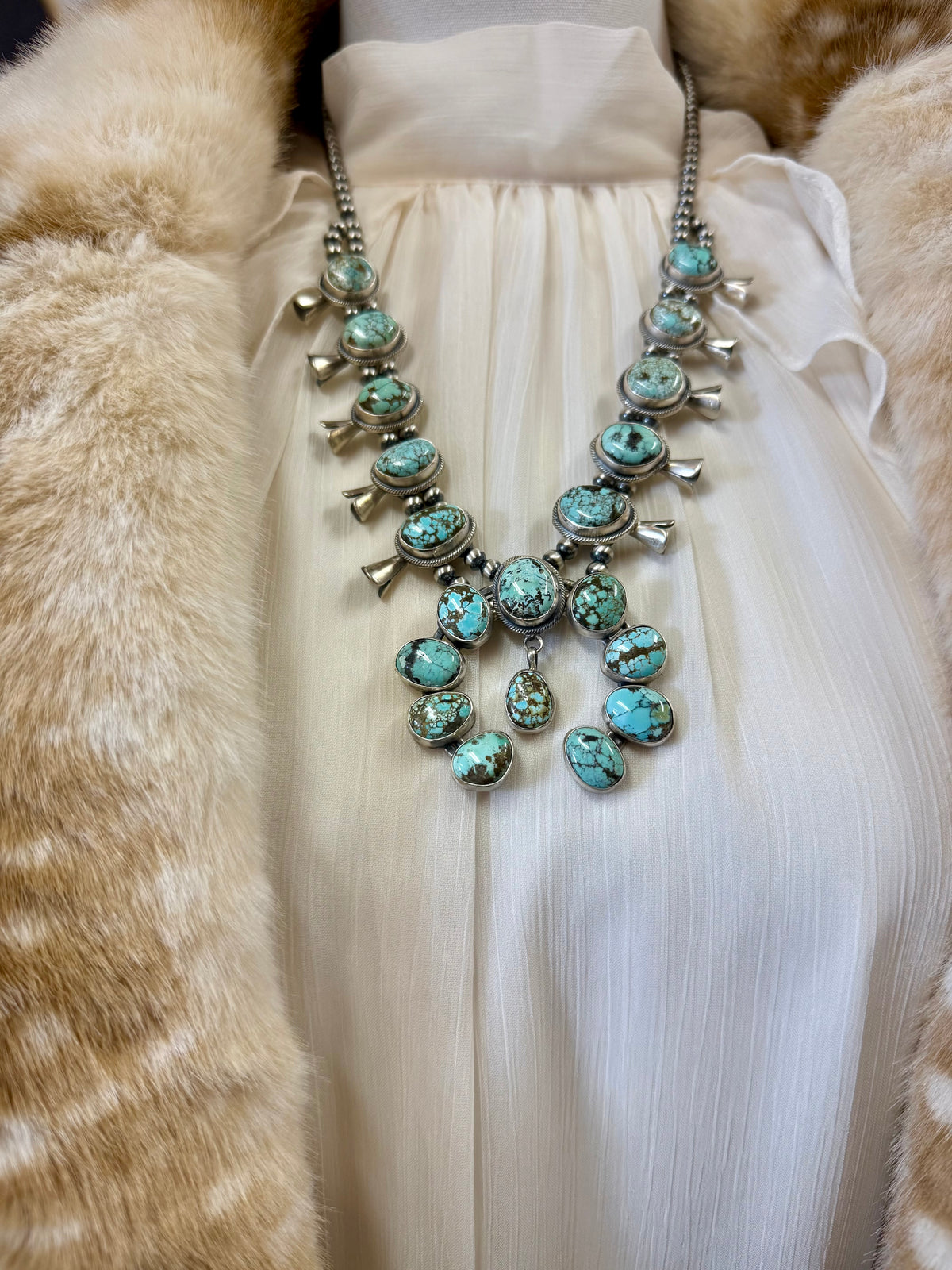 Blue Moon Turquoise Squash Blossom Necklace, Turquoise Statement Necklace, Southwestern Western Jewelry, Turquoise Pendant, Boho Necklace