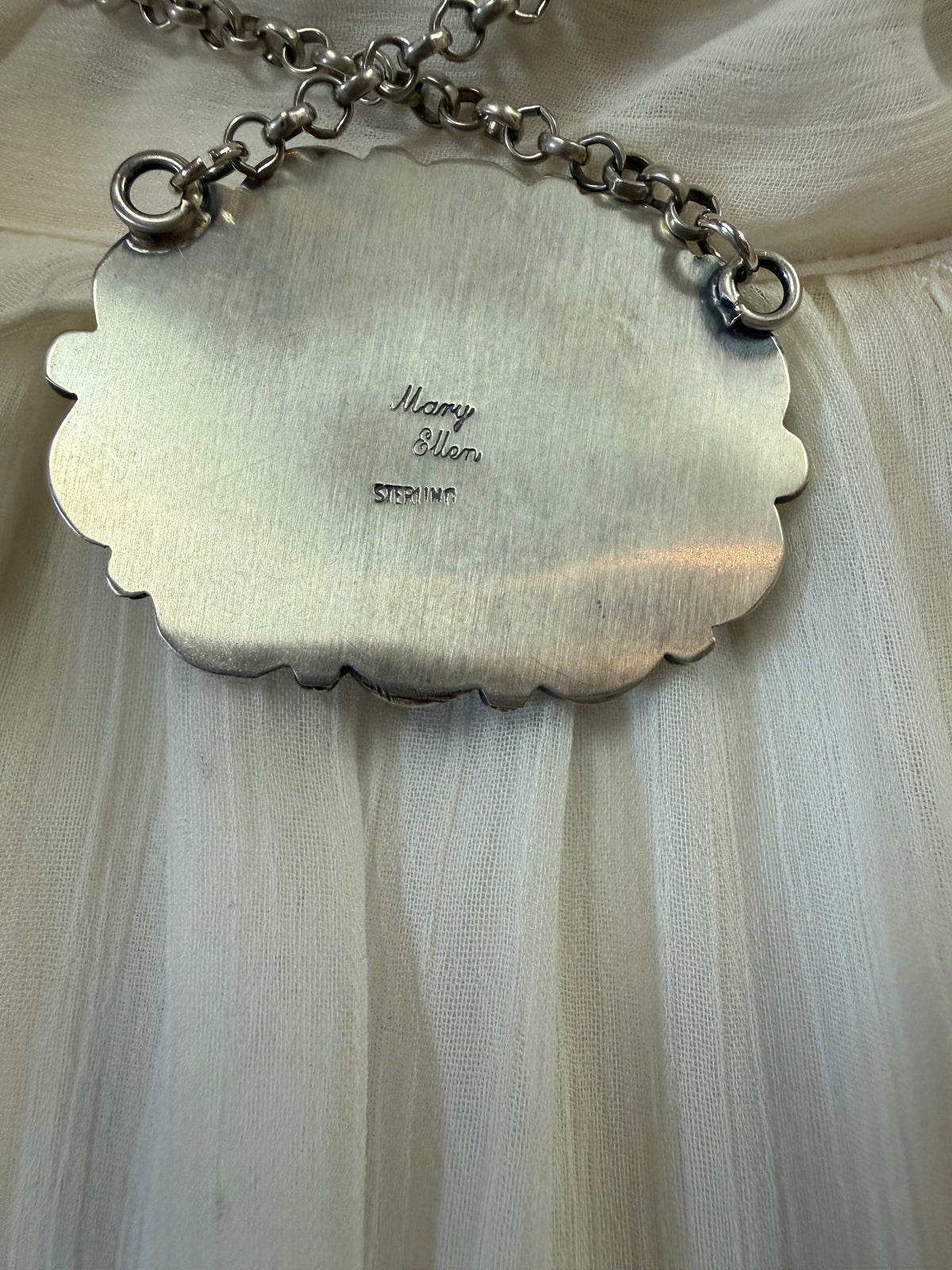 White Buffalo Stone Pendant Necklace Sterling Silver | Navajo Native American Handmade by Mary Ellen | Large Oval Statement Jewelry