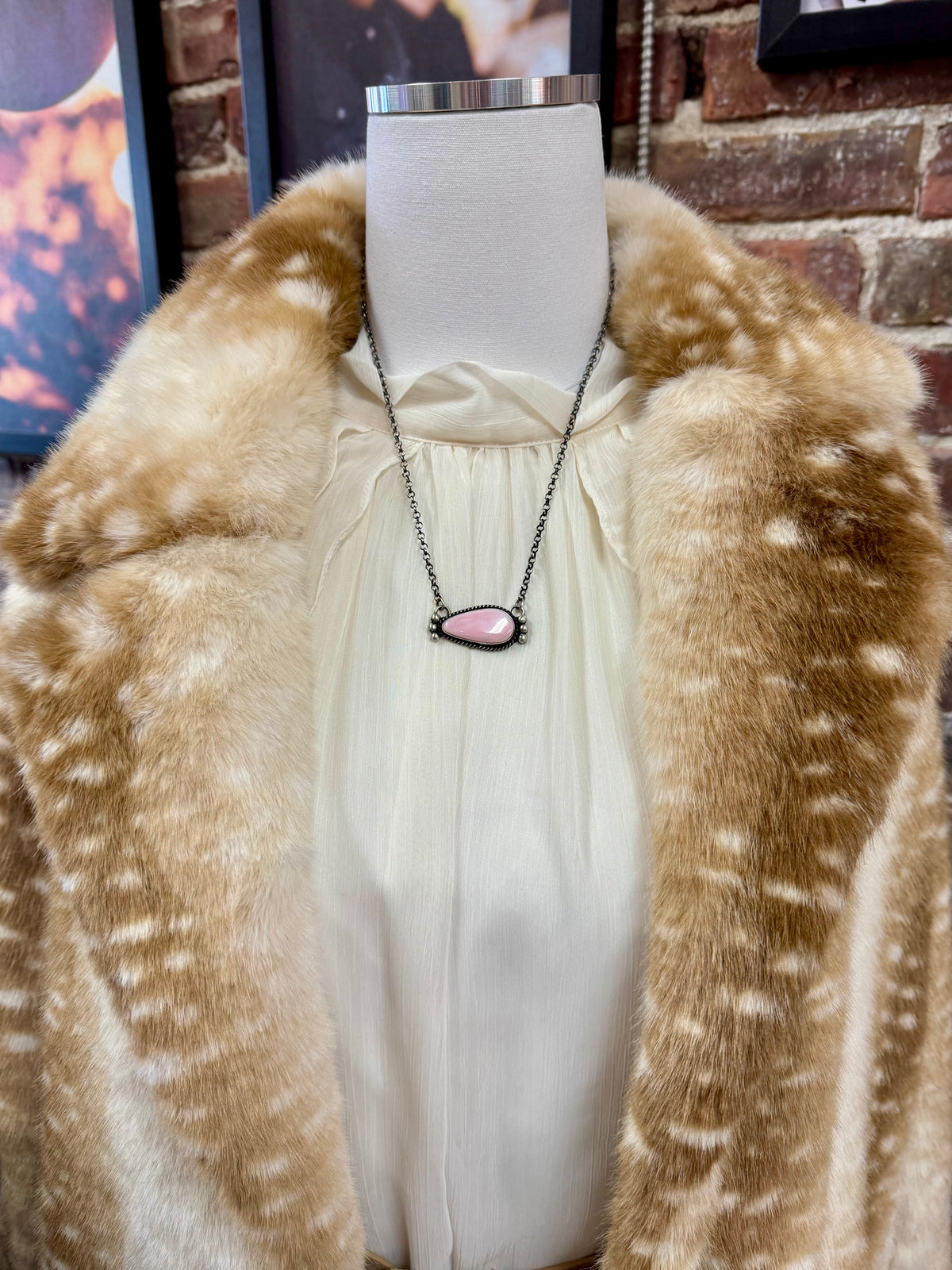 Pink Conch Pendant Necklace Sterling Silver | Teardrop Cabochon with Twisted Wire Bezel | Southwestern Statement Jewelry