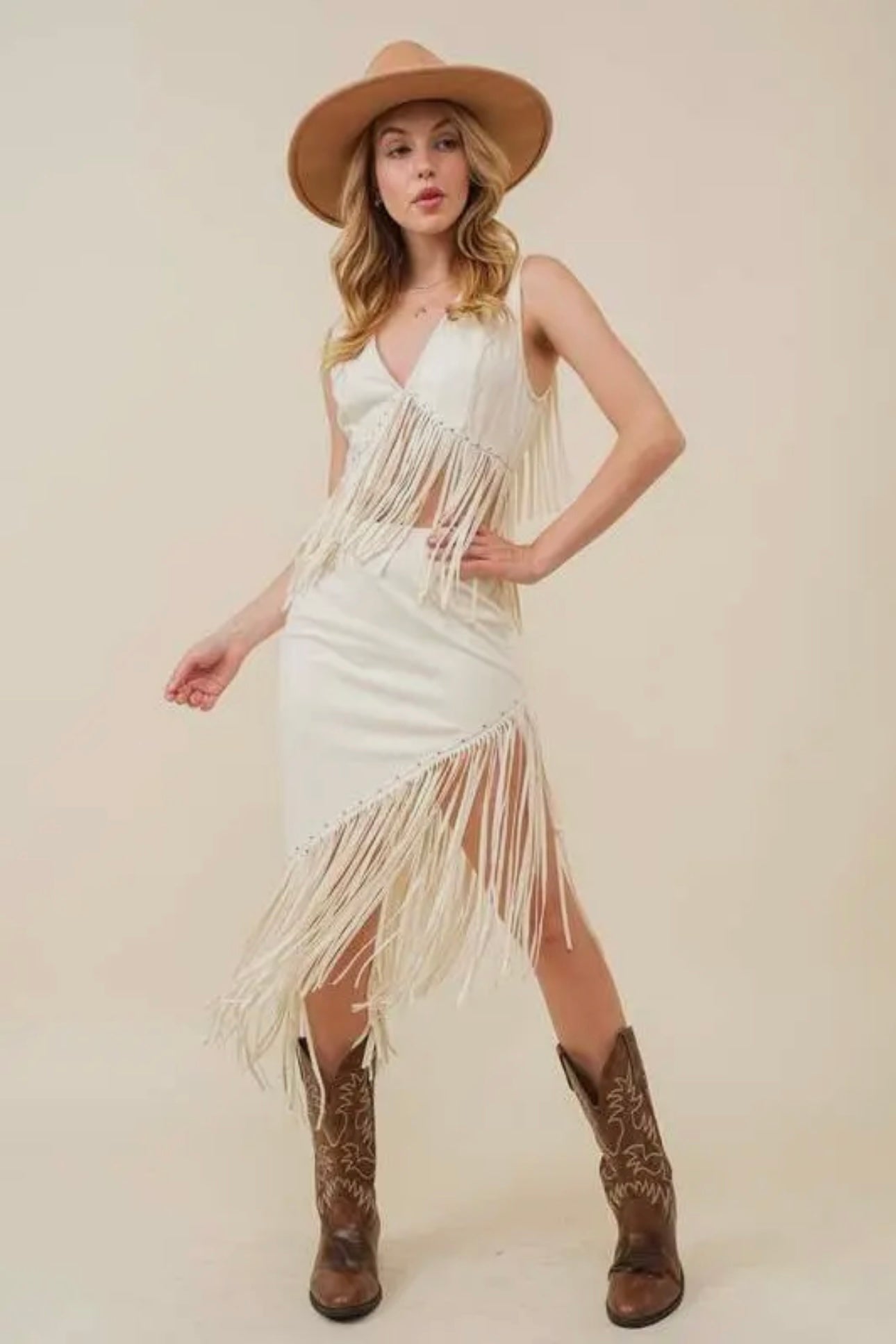 Western Fringe Suede Unbalanced Skirt