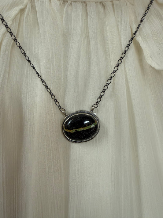 Blackjack Turquoise Pendant Necklace Sterling Silver | Navajo Handmade by Arthur J Brugge | Southwestern Statement Jewelry