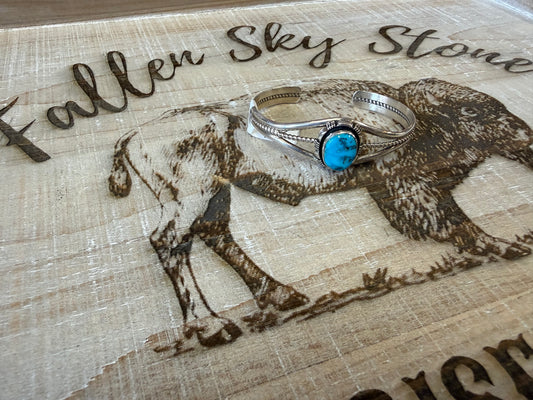 Kingman Turquoise Cuff Bracelet Sterling Silver | Split Shank with Twisted Rope | Southwestern Statement Cuff