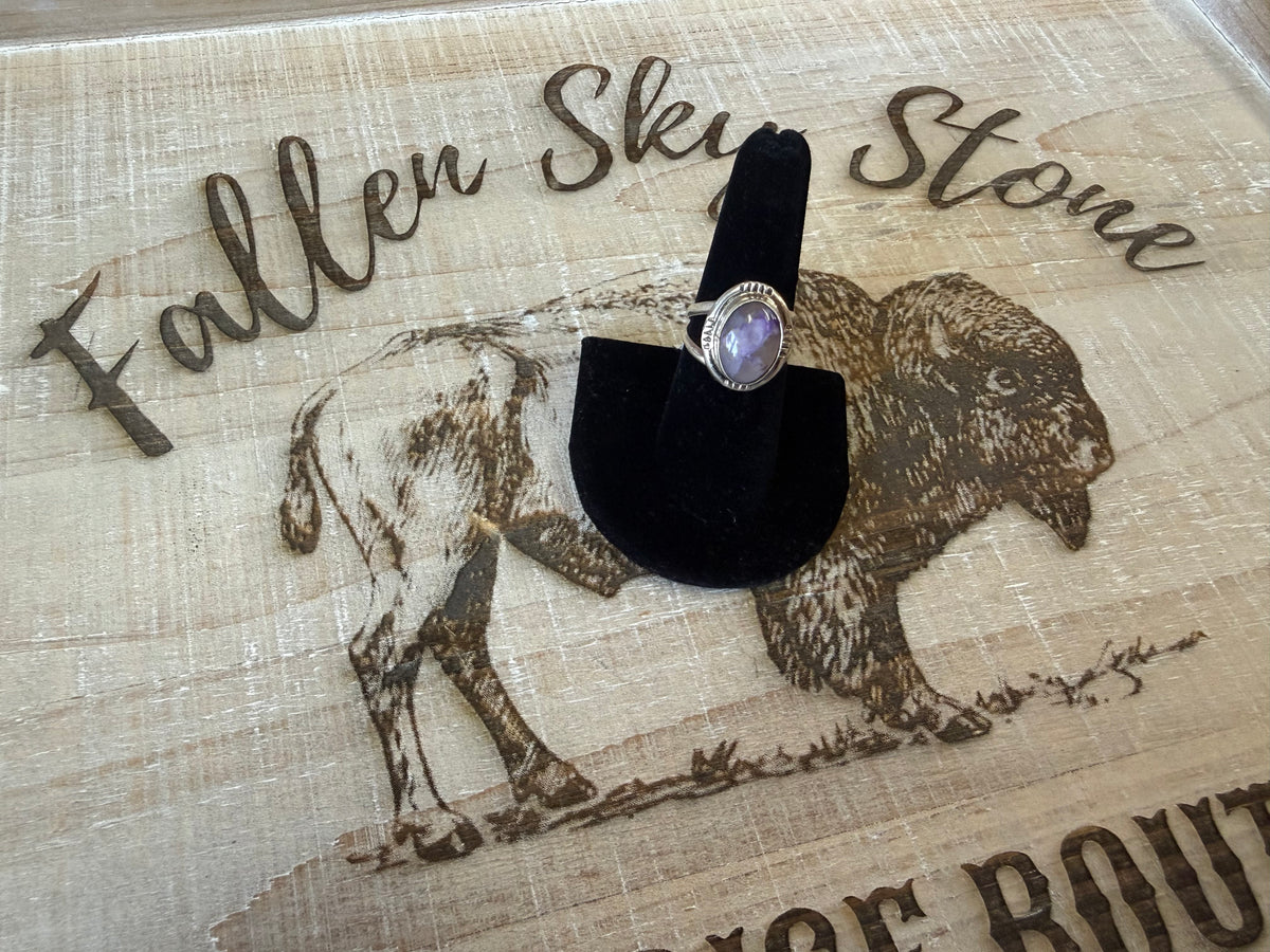 Sterling Silver Charoite Ring Size 7, Purple Charoite Oval Stone, Stamped Southwestern Ring, Split Shank Band, Gift for Her