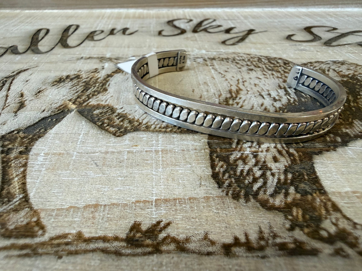 Sterling Silver Rope Twist Cuff Bracelet, Minimalist Southwestern Cuff, Stackable Silver Band, Unisex Gift for Her or Him