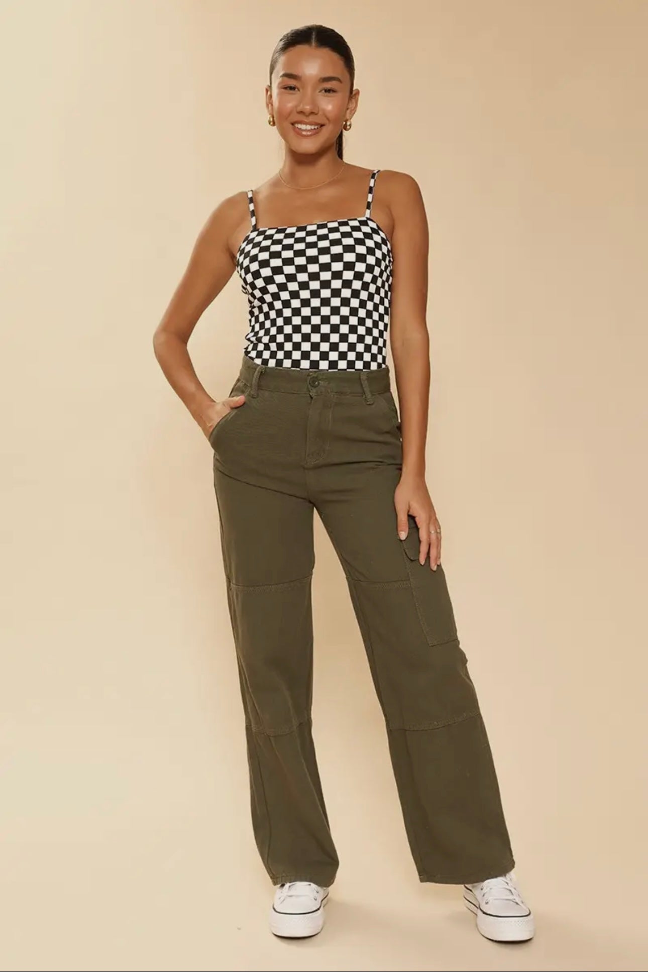 Checkered Ribbed Body Suit