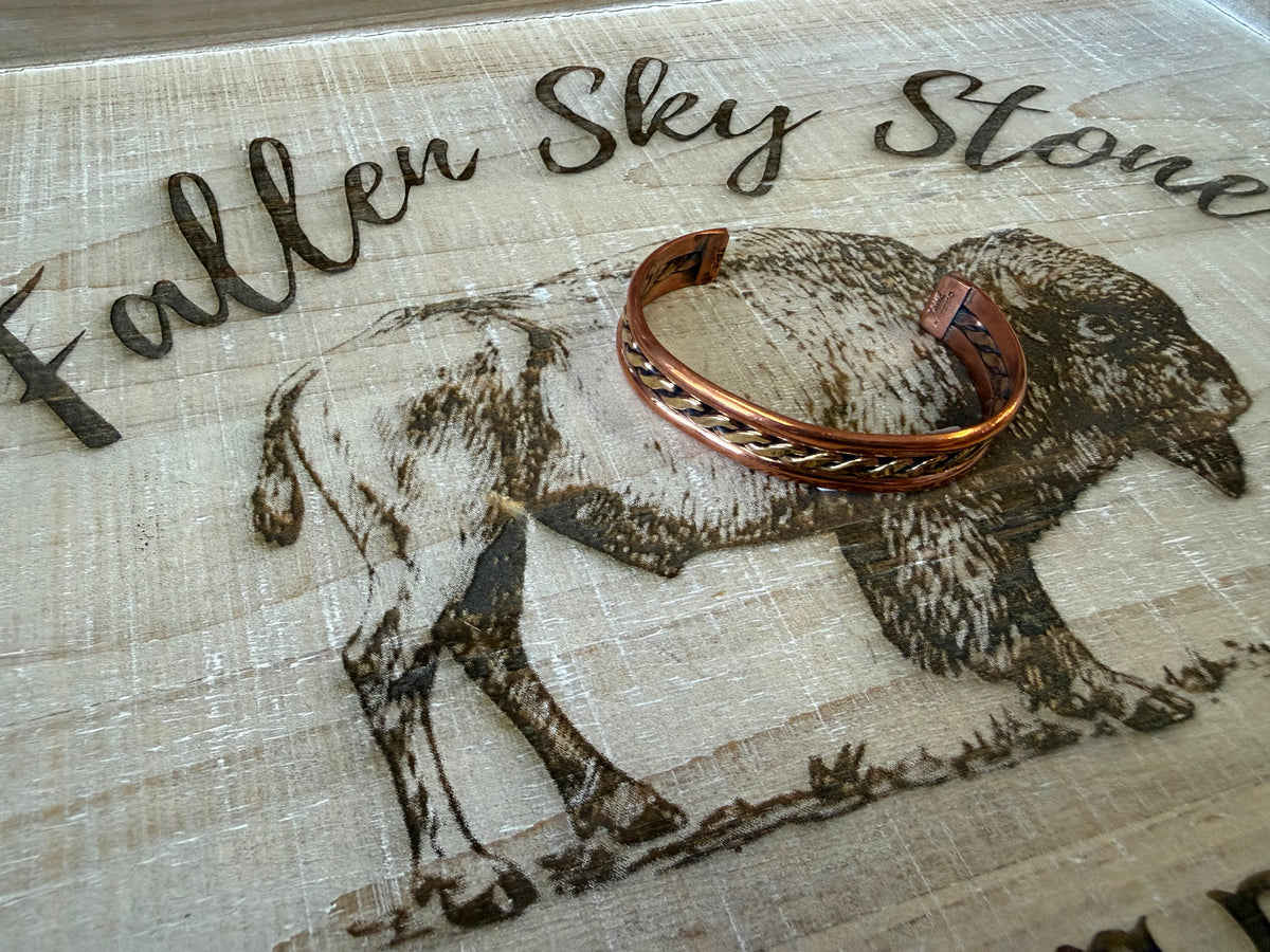 Verna Tahe Copper & Brass Cuff Bracelet, Braided Twist Design, Two Tone Handmade Cuff, Southwestern Gift for Her or Him
