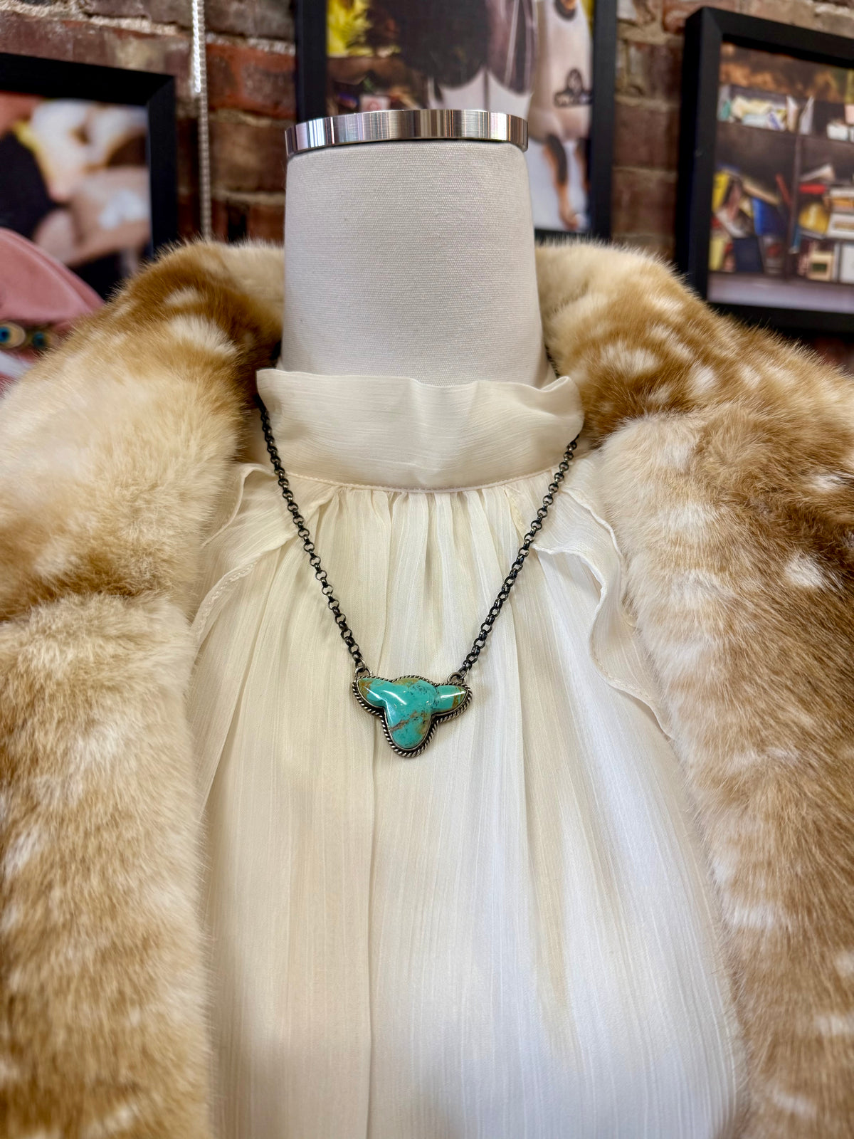 Highlander Cow Turquoise Pendant Necklace | Navajo Handmade by Paul Yazzie | Sterling Silver Statement Jewelry