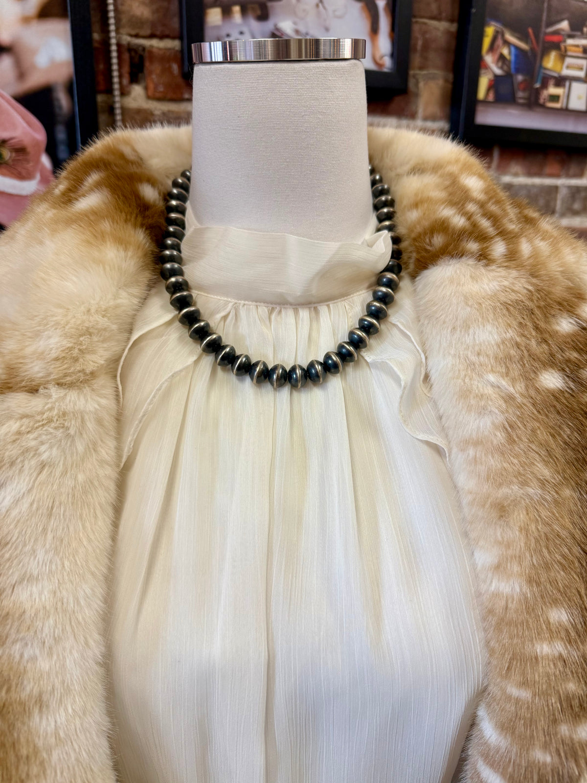 14mm Navajo Pearls Necklace Sterling Silver | Handmade Navajo Bead Strand | Classic Southwestern Jewelry