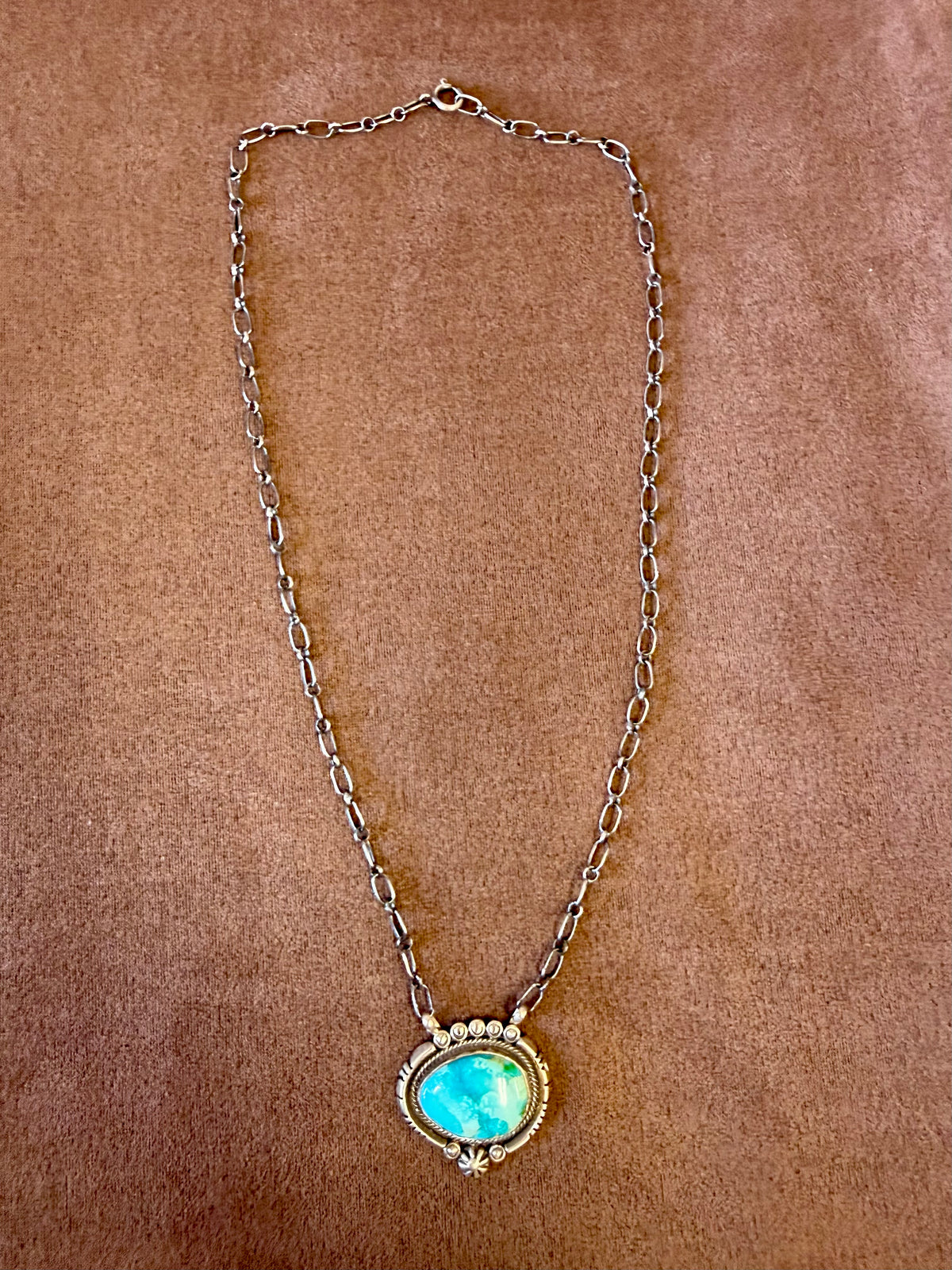 Sonoran Gold Turquoise Pendant Necklace Sterling Silver | Navajo Handmade by Daniel Benally | Statement Southwestern Jewelry