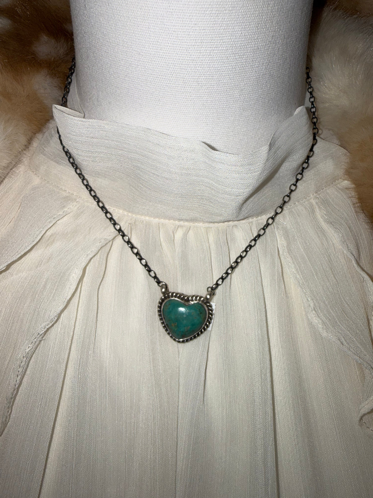 Royston Turquoise Heart Pendant Necklace Sterling Silver | Navajo Handmade by Donovan Skeets | Southwestern Statement Jewelry