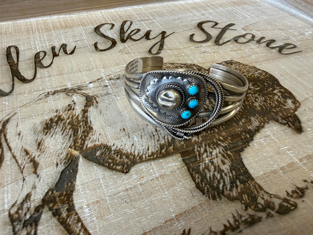 Bobby Platero Navajo Kingman Turquoise Bracelet, Sterling Silver Cuff, Native American Jewelry, Southwestern Turquoise Bracelet